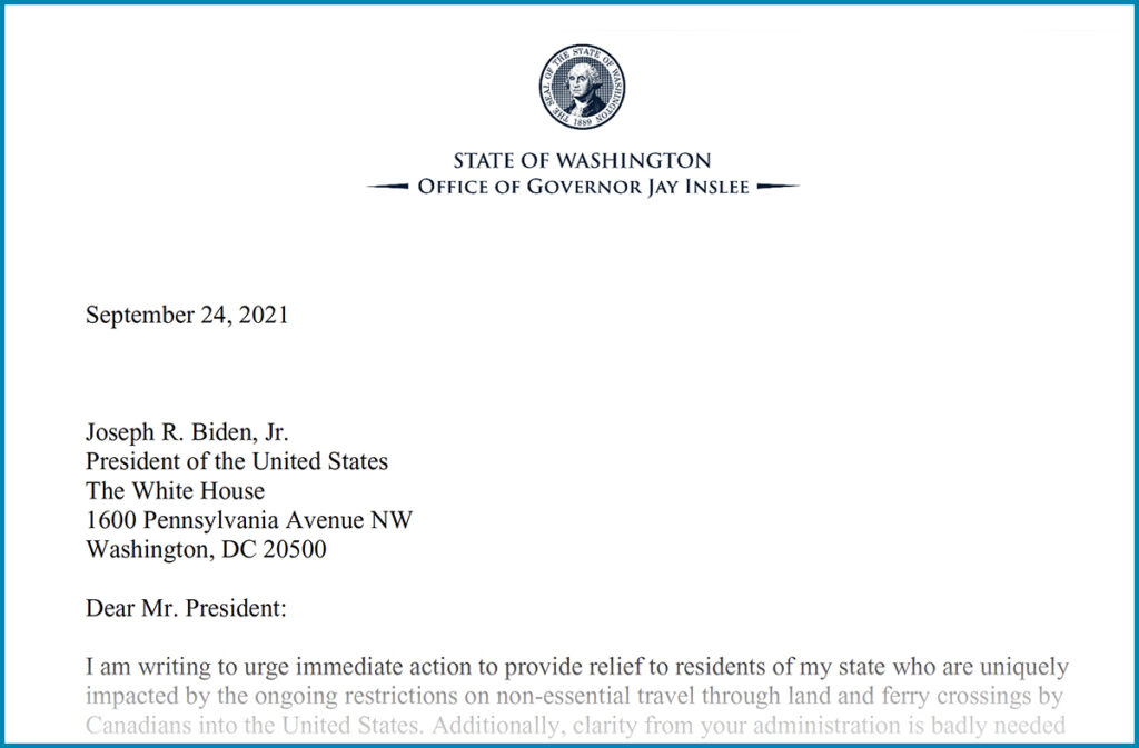 Govenor Inslee Letter to President Biden