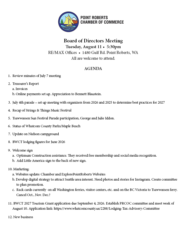 PRCOC Meeting Agenda August 12, 2026